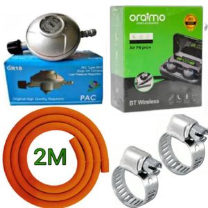 Pac Kitchen Advance standard High Pressure 6kg Gas Regulator Plus FREE Gas Delivery Hose Pipe 2M & Safety Clips For 2 Meko Tabletop Cooker burner + Free F9 Earbuds i12TWS 
