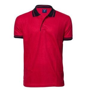Half Sleeve Polo T-Shirt With Classic Black Stripped Collar-Red