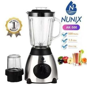 Nunix AK-500 Powerful 2 In 1 Blender With Grinding Machine and Glass Jar 1.5 Ltr- 500W 