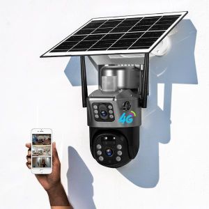 	Real-Time Alerts 12MP 4G Simcard PTZ Rotating Dual Lens Outdoor Smart Security Monitoring Solar Camera