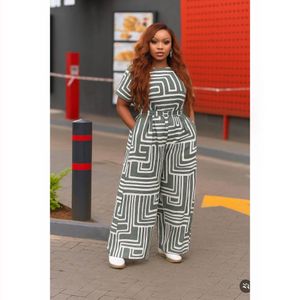 Luxury Geometric White & Black Print Statement Wide-Leg Two Piece– Stylish Brown & White Party Outfit- White & Green