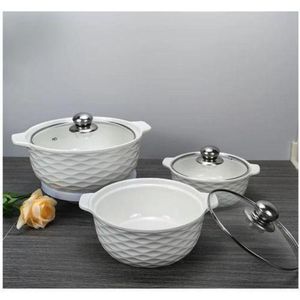 Set of 3 White Soup Pots