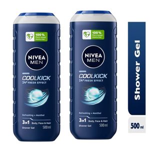 NIVEA MEN Cool Kick Shower Gel For Men - 500ml (Pack Of 2).