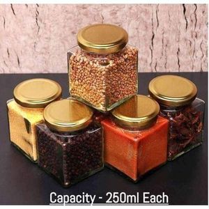 Glass Square Mason Jars Air Tight Jar For Storage With Lid (250ML)