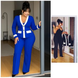 Superbly Dapper Elegant 2-Piece Coat Top and Jumpsuit - Blue