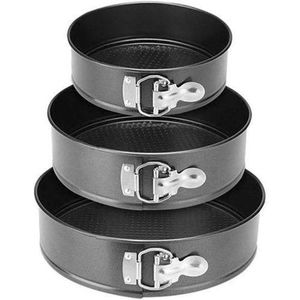 3-Piece Non-Stick Round Springform Cake Pan Set with Removable Bases & Quick-Release Latches