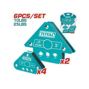 TOTAL  6-Piece Magnetic Welding Holder Set - 3" & Mini Magnets, 25Lbs & 10Lbs Pull Force, 45°/90°/135° Angles