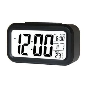 Digital Alarm Clock Smart Thermometer Calendar Table Time-Black
