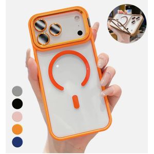 Apple IPHONE 17 Pro Max Cover with Ultra Invisible Metal Holder/ Support Transparent with Orange Edges Magnetic Mobile Phone Case with Three Camera Lens for Protection