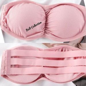 1Pc Cotton Sexy Wireless Strappy Back Strapless Bralettes Pink