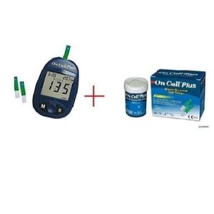 On Call Plus  Blood Glucose Monitor Glucometer Blood Sugar Diabetes Tester Kit . Sugar Testing Machine . 50pcs Test Strips . 100pcs Lancets Needles