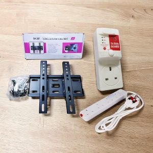 Secure Install Skilltech 15-43in Tilt TV Wall Mount Bracket + Power King 4Way Power Ext Cable + FREE FK TV Guard 