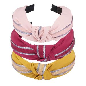 3pcs Glam Stripe Knot Headbands – Stylish Glitter Hairbands for Women & Girls (Pink, Yellow, Red)