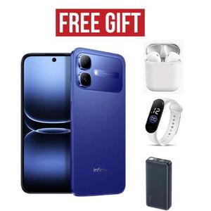 Infinix smart 20, 6.67", 4GB RAM + 64GB (Dual SIM), 5200 mAh, 4G - comes with free gifts,powerbank,strap,airpods for you blue