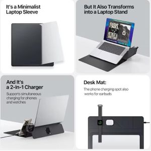 Dux Ducis PU Leather Laptop Bag 13.6 to 14 inch with Wireless Charger Foldable Laptop Stand Magnetic Wireless Charger Pad AirQ - Black