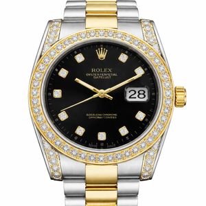 Luxury Two-Tone Men’s Watch – Black Dial, Diamond Bezel, Date Display, Oyster Strap, Stainless Steel