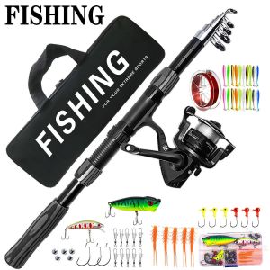 Telescopic fishing rod and reel set, long-casting spinner sea fishing rod, includes various accessories.