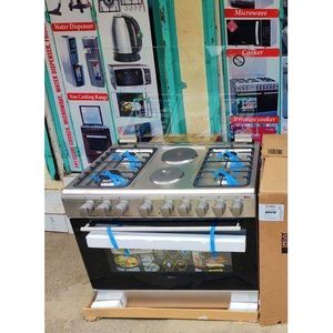 Samsung  90x60cm Freestanding Cooker, 4 Gas + 2 Electric Hotplate, Multifunction Oven with Turbo Fan & Rotisserie, Semi-Inox