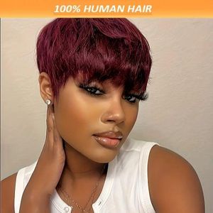 Chic 6-Inch Pixie Cut Hair Piece with Bangs in Vibrant Red 99J Burgundy
