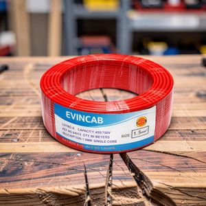 Evin 1.5mm Red Single Core Solid Oil Resistant Strong PVC Indoor Electrical Wiring Cable