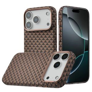 Brown Tribal Luxo/FreeAir Carbon Classic Checkerboard Texture Slim PC Case With Magnet, MagSafe Compatible Cover For iPhone 17 Pro