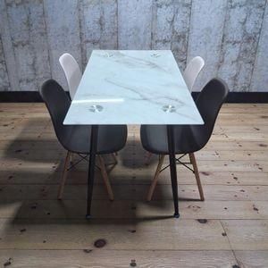 4 Seater Glass Dining Table with Marble Effect