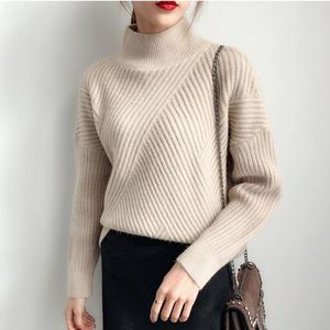 Fashion (White)CUHAKCI Women Autumn Solid Long Sleeve Turtleneck