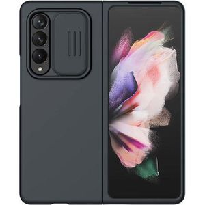 Samsung Galaxy Z Fold 3 Phone Case, Nilkin CamShield Silky Silicone Case with Slide Camera Cover in Black