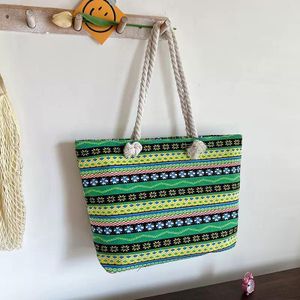 Bohemian-style striped Canvas Tote Bag – Ethnic Bohemian Style Shoulder Bag