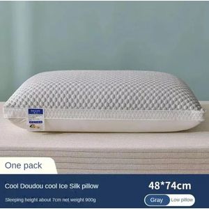Cooling memory foam pillow with ice silk core, effectively dissipates heat and wicks away moisture - washable, double-sided, gray, 74x48 cm.