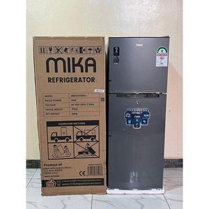 Mika 138L Double Door Refrigerator - Top Mount Freezer, 2 Star, Smell Buster Deodorizer, Direct Cool - Brushed Inox