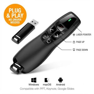 Wireless PPT Presenter Remote Control, USB 2.4GHz Laser Pointer for PowerPoint/Keynote/Google Slides - Black
