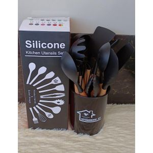 12-Piece Premium Silicone Kitchen Utensil Set – Wooden Handles