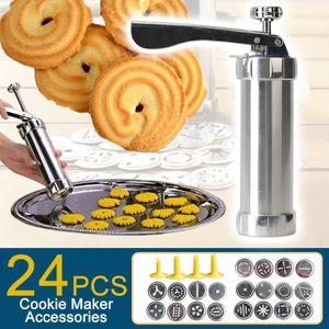 Stainless Steel Manual Cookie and Biscuit Press Maker with 24 Pattern Discs for Home Baking and Snack Preparation