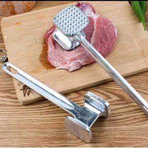 Professional Steel Meat Tenderizer - 21cm Hammer, Silver, Dual-Sided for Beef, Chicken, Pork