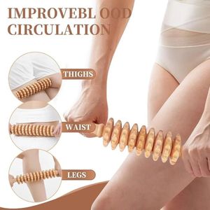Wooden Massage Roller Stick Wheel Deep Tissue Muscle Relaxer