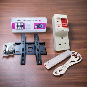 Durable Skilltech 15-43 Inch TV Wall Mount + Power King 4 Way Extension + FREE FK Surge Guard