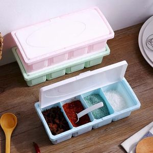 1pc Multi-compartment Seasoning Box With Spoon Set, Kitchen Supplies, Six  Compartments In One Salt, Msg, And Seasoning Container Organizer