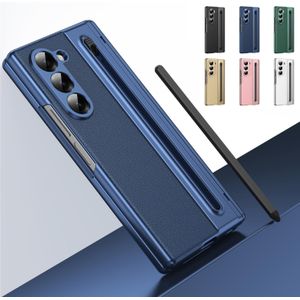 Luxury Foldino Leather Case For Samsung Galaxy Fold 5 With S Pen Slot, Hinge, Camera And Front Screen Protection - Blue Business Class Premium PU Cover