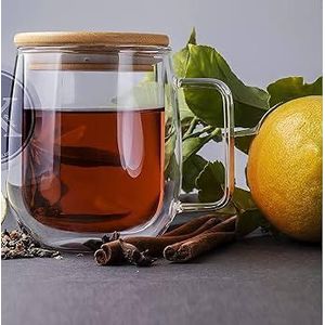Double wall glass cup with bamboo lid 