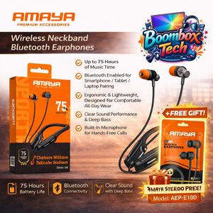 Amaya Wireless Bluetooth Neckband Earphones – 75H Battery, Deep Bass, Built-in Mic, Sports Headphones