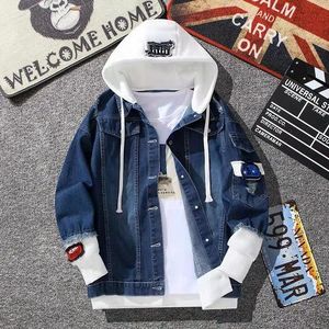 Men Denim Jacket Streetwear Hip Hop Hooded Casual Loose Outerwear