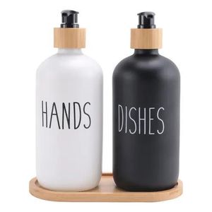 Dual Hand Wash Soap Dispenser with Bamboo Holder