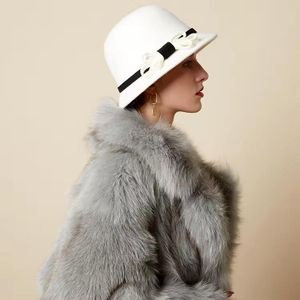 Ladies Milky White Wool Felt Bucket Vintage Cloche Fedora Bowler Hat