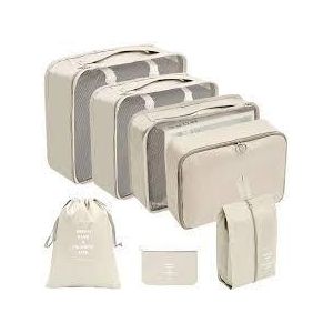Beige 7pcs Luggage Travel Suitcase Organizers