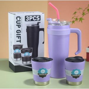 3pcs Stainless Steel Vacuum Cup Gifts 40oz Double Wall Ice Beer Tumbler Cups Travel Thermos Coffee Mug with Handle and Straw