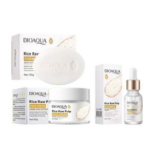 BIOAQUA 3pcs Rice facial Soap,Serum,and face Cream Anti-aging exfoliating and Moisturizing Skin Care set 