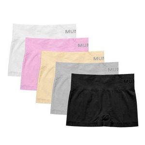 SHJO Seamless Boyshorts Women's 5-Pack Daily Casual Everyday Wear Polyester Soft Breathable High Waist Stretch Anti-Friction Comfortable Briefs Multicolor