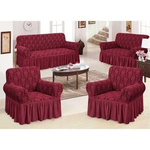 Turkish Sofa Covers 7-Seater, Jacquard Loose Covers Set 3:2:1:1 Maroon