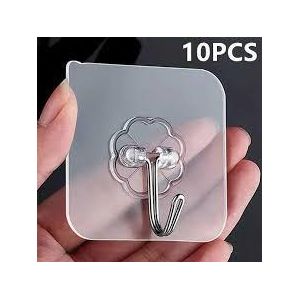 10PCS Transparent Self Adhesive Wall Hooks - Heavy Duty Stainless Steel Waterproof Hanger for Kitchen & Bathroom